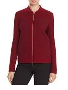LAFAYETTE 148 NEW YORK ALLISON RED BOMBER JACKET.  DOUBLE ZIP UP. SIZE LARGE.